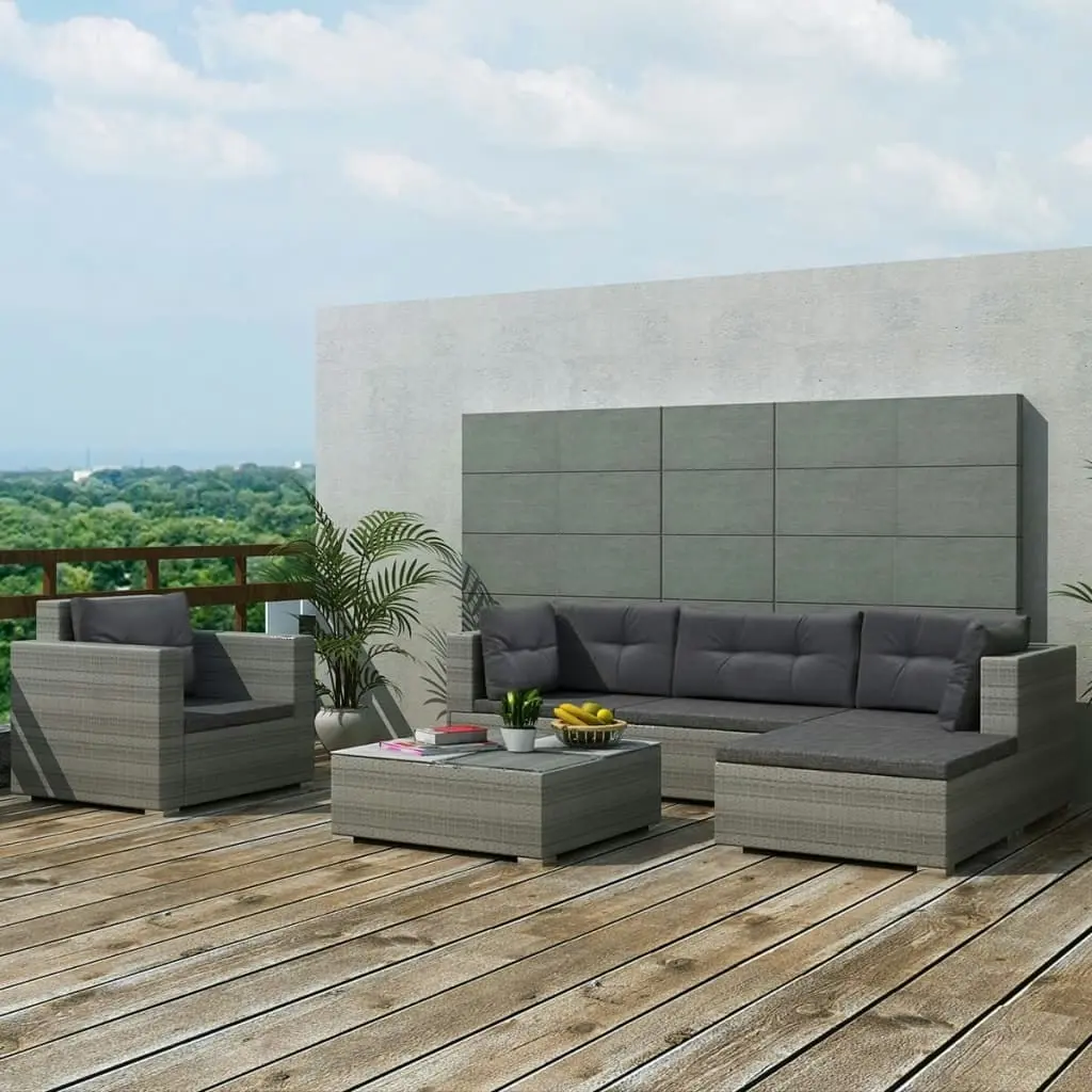 6 Piece Garden Lounge Set with Cushions Poly Rattan Grey 41879