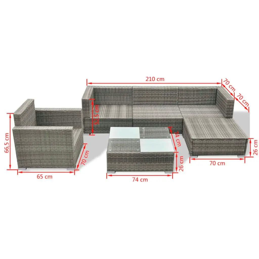 6 Piece Garden Lounge Set with Cushions Poly Rattan Grey 41879