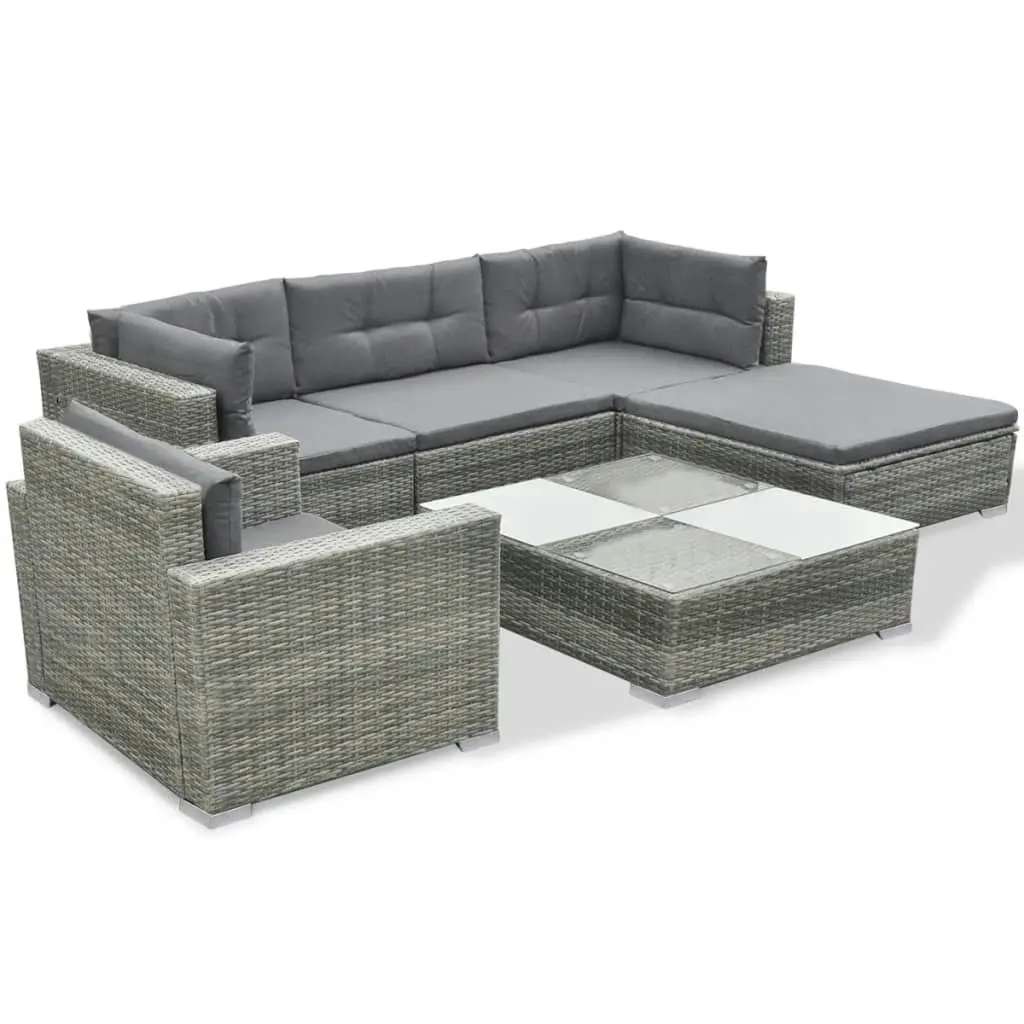 6 Piece Garden Lounge Set with Cushions Poly Rattan Grey 41879