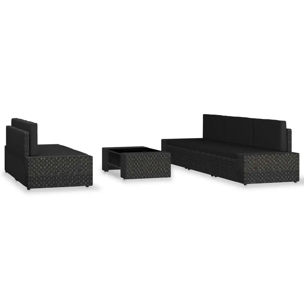 6 Piece Garden Lounge Set Poly Rattan Black 3054576