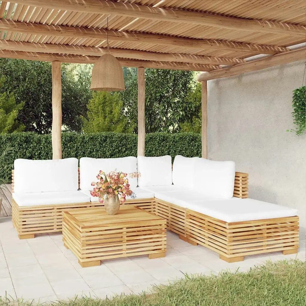 6 Piece Garden Lounge Set with Cushions Solid Teak Wood 3100895