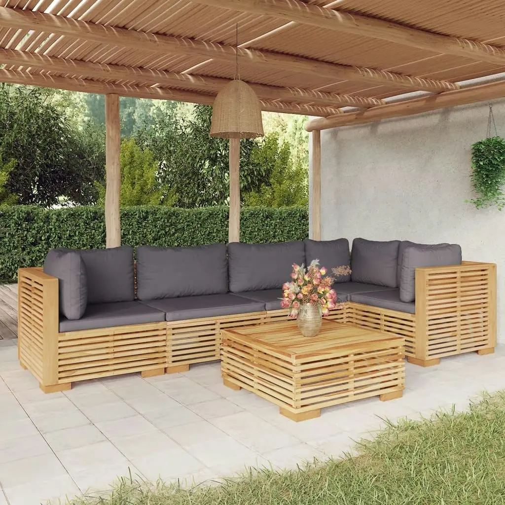 6 Piece Garden Lounge Set with Cushions Solid Teak Wood 3100900