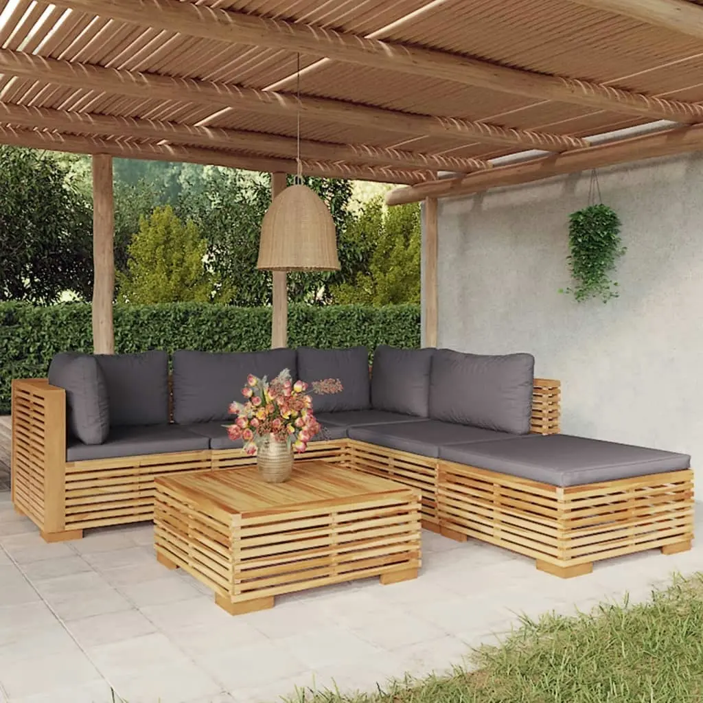 6 Piece Garden Lounge Set with Cushions Solid Wood Teak 3100860