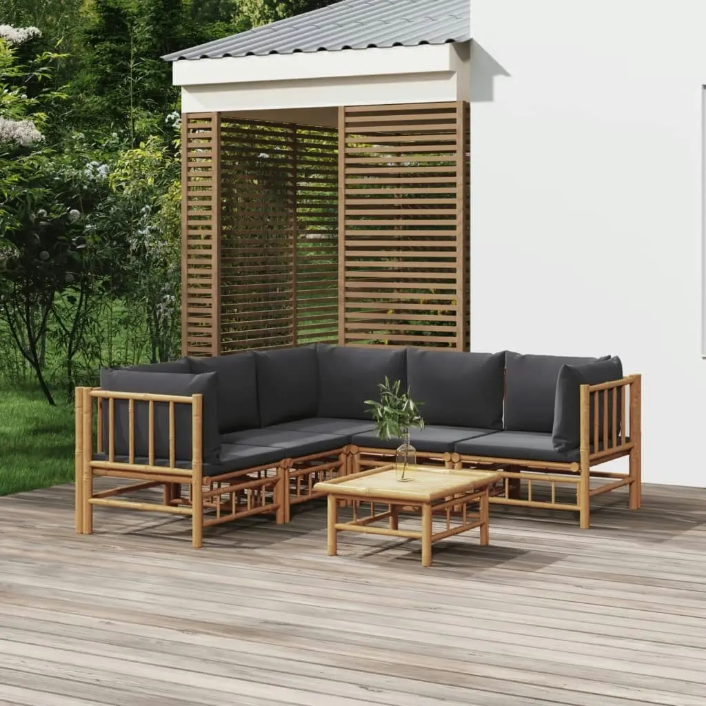 6 Piece Garden Lounge Set with Dark Grey Cushions  Bamboo 3155220