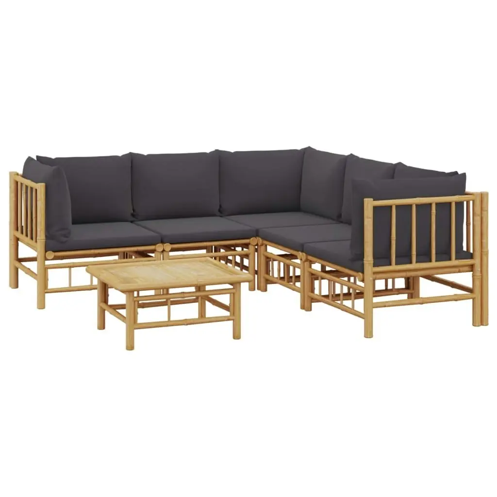 6 Piece Garden Lounge Set with Dark Grey Cushions  Bamboo 3155220