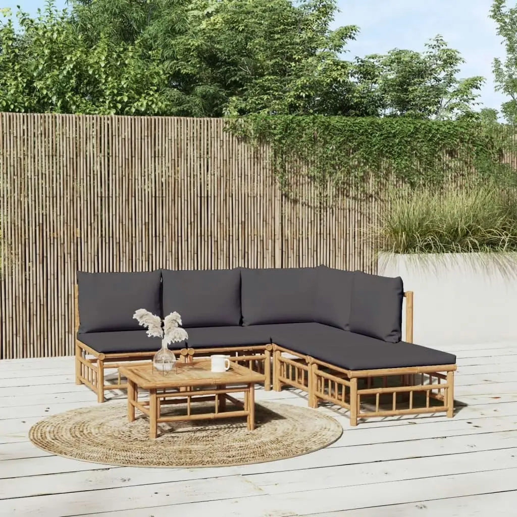 6 Piece Garden Lounge Set with Dark Grey Cushions  Bamboo 3155231