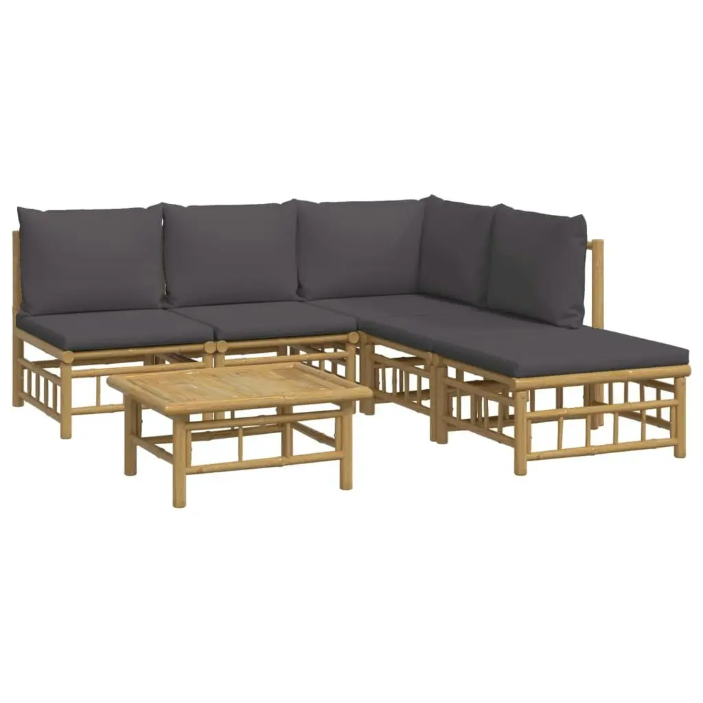 6 Piece Garden Lounge Set with Dark Grey Cushions  Bamboo 3155231