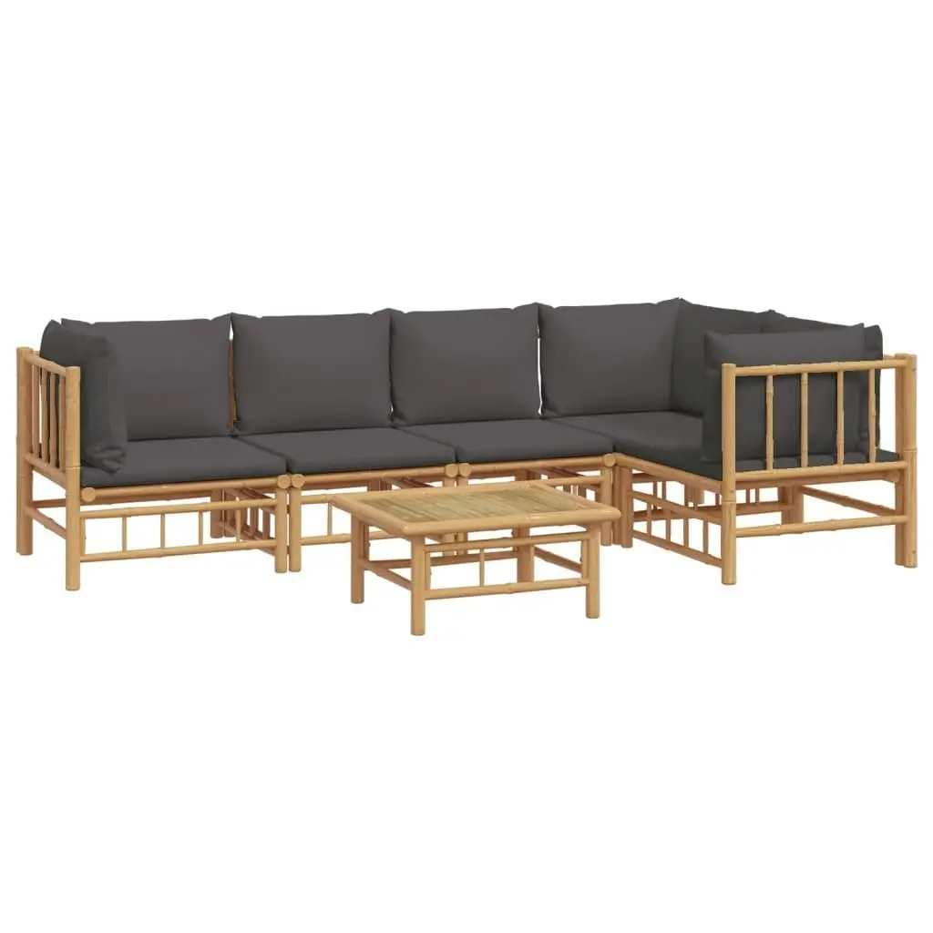 6 Piece Garden Lounge Set with Dark Grey Cushions  Bamboo 3155233