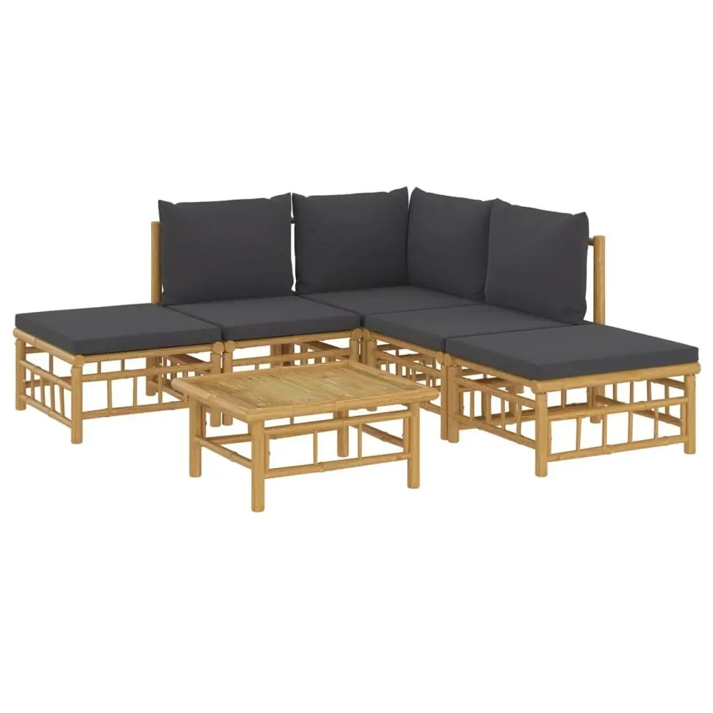 6 Piece Garden Lounge Set with Dark Grey Cushions  Bamboo 3155207