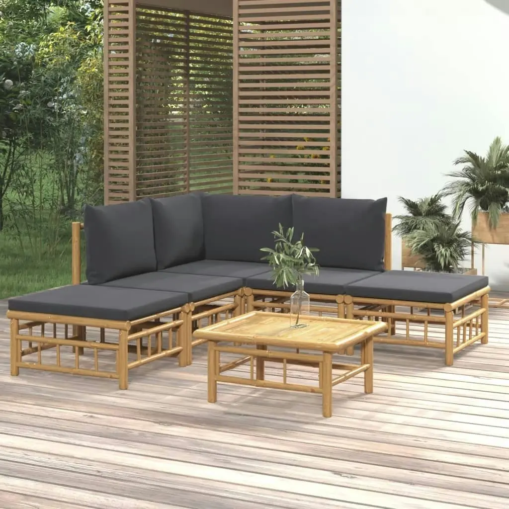 6 Piece Garden Lounge Set with Dark Grey Cushions  Bamboo 3155207