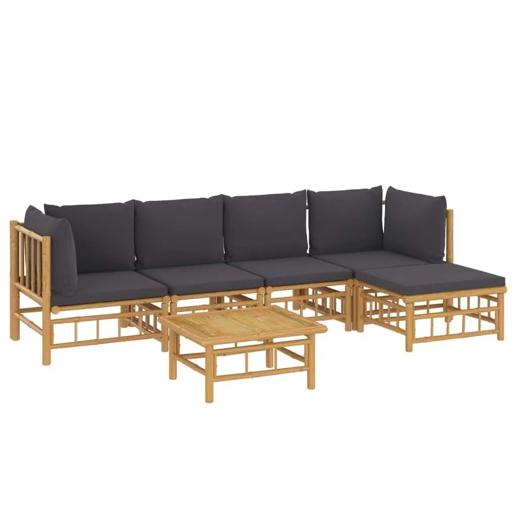 6 Piece Garden Lounge Set with Dark Grey Cushions  Bamboo 3155212