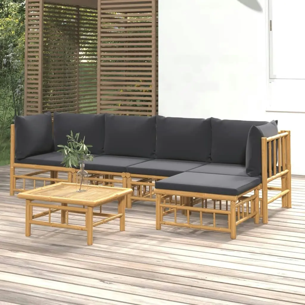 6 Piece Garden Lounge Set with Dark Grey Cushions  Bamboo 3155212