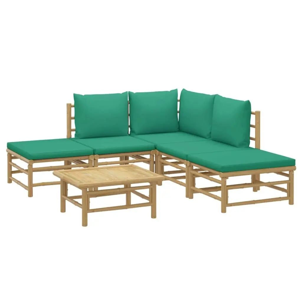 6 Piece Garden Lounge Set with Green Cushions  Bamboo 3155143