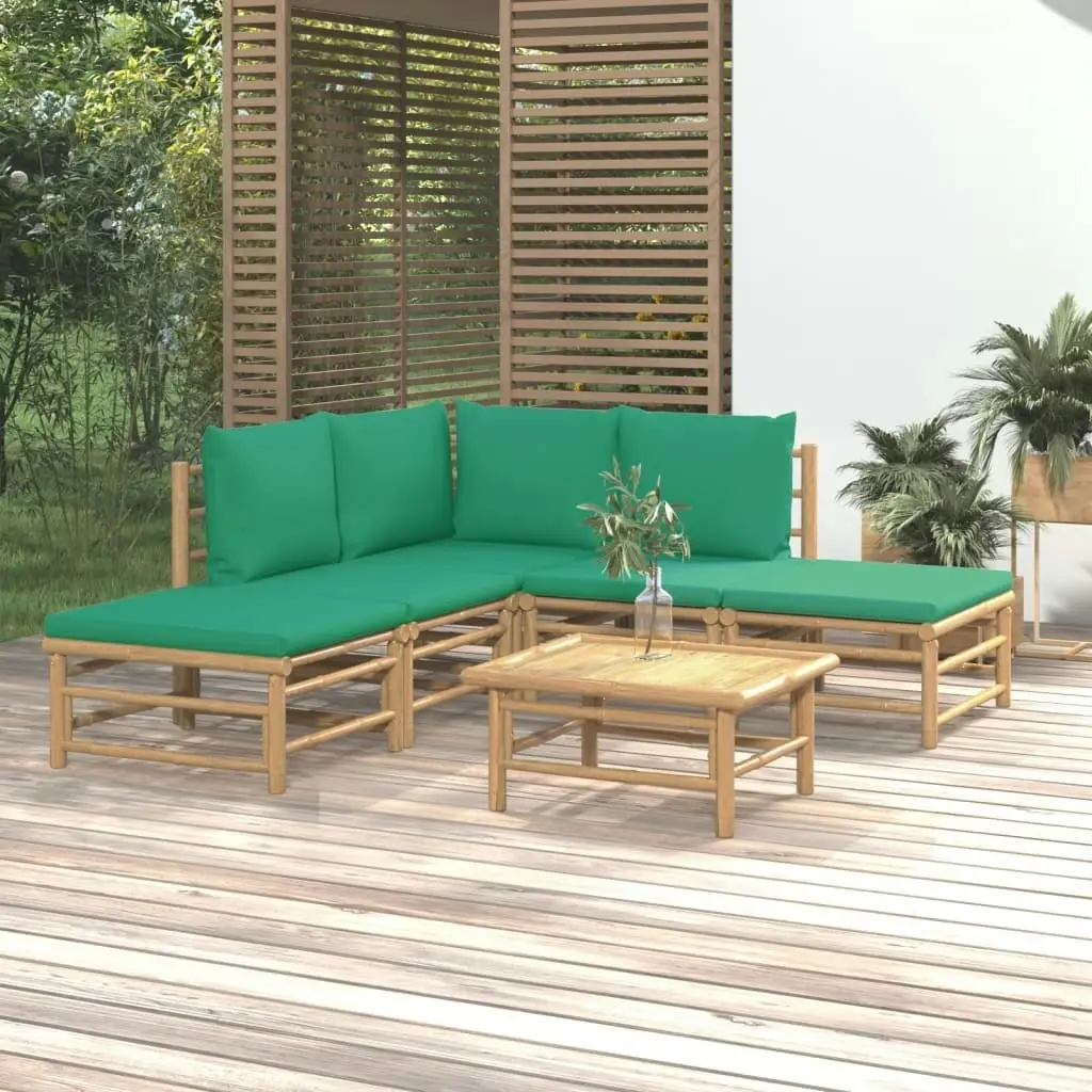 6 Piece Garden Lounge Set with Green Cushions  Bamboo 3155143