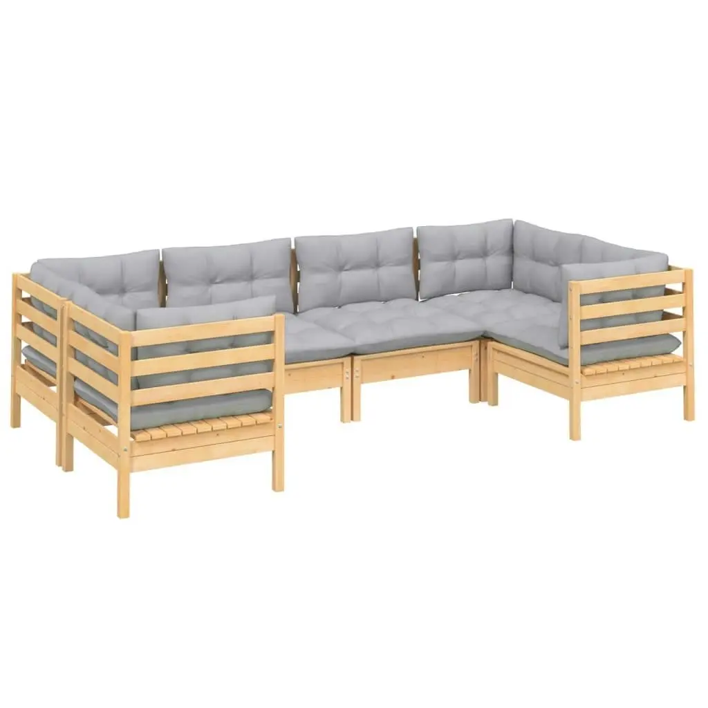 6 Piece Garden Lounge Set with Grey Cushions Pinewood 3097294