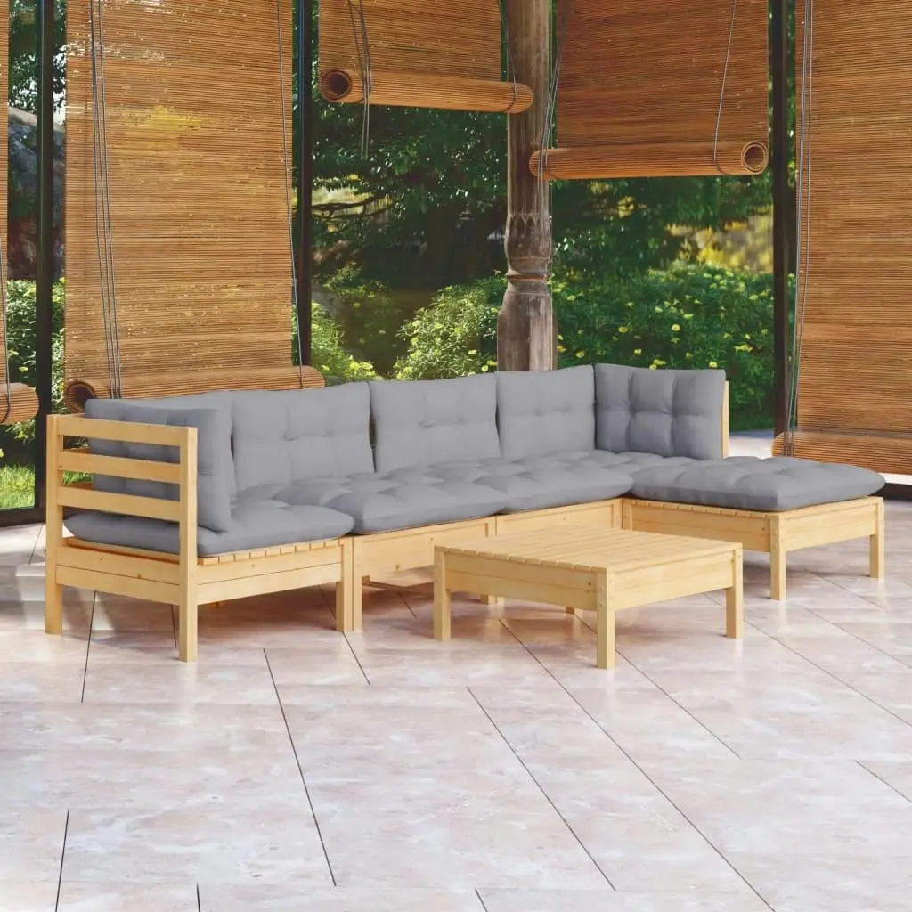 6 Piece Garden Lounge Set with Grey Cushions Pinewood 3096363