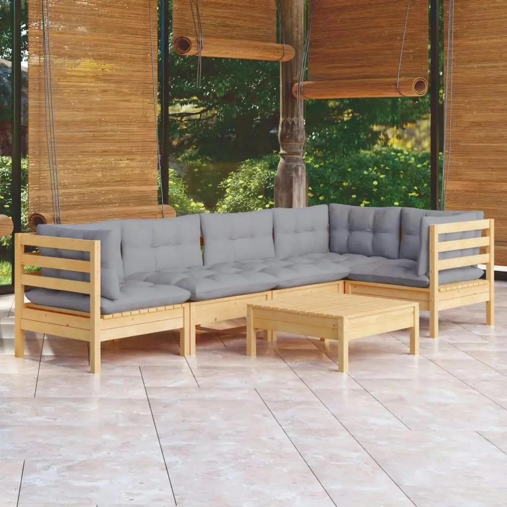 6 Piece Garden Lounge Set with Grey Cushions Pinewood 3096387