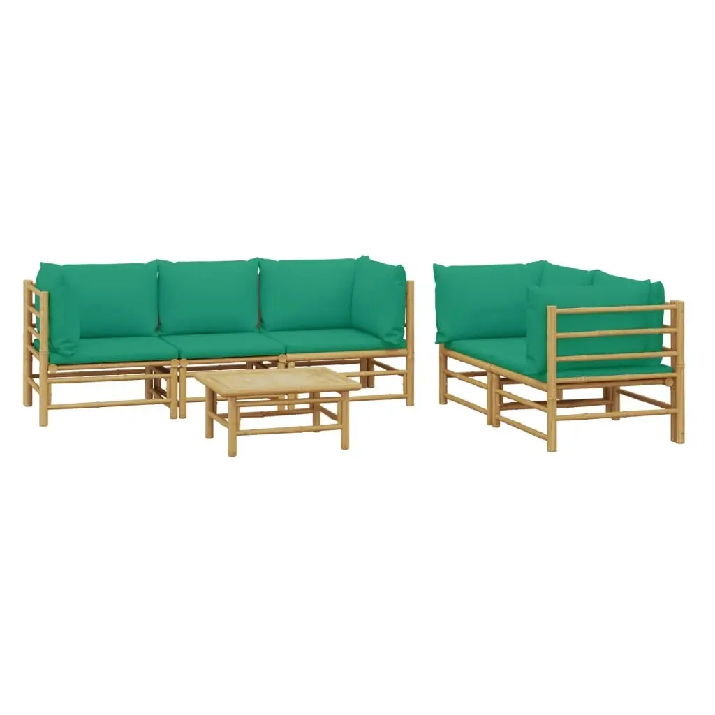 6 Piece Garden Lounge Set with Green Cushions  Bamboo 3155154