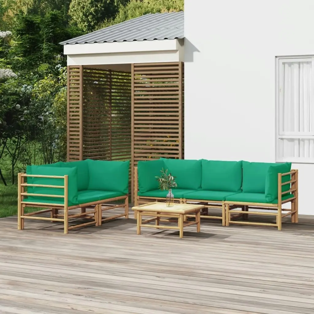 6 Piece Garden Lounge Set with Green Cushions  Bamboo 3155154