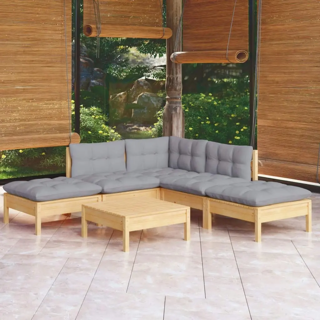 6 Piece Garden Lounge Set with Grey Cushions Pinewood 3096315