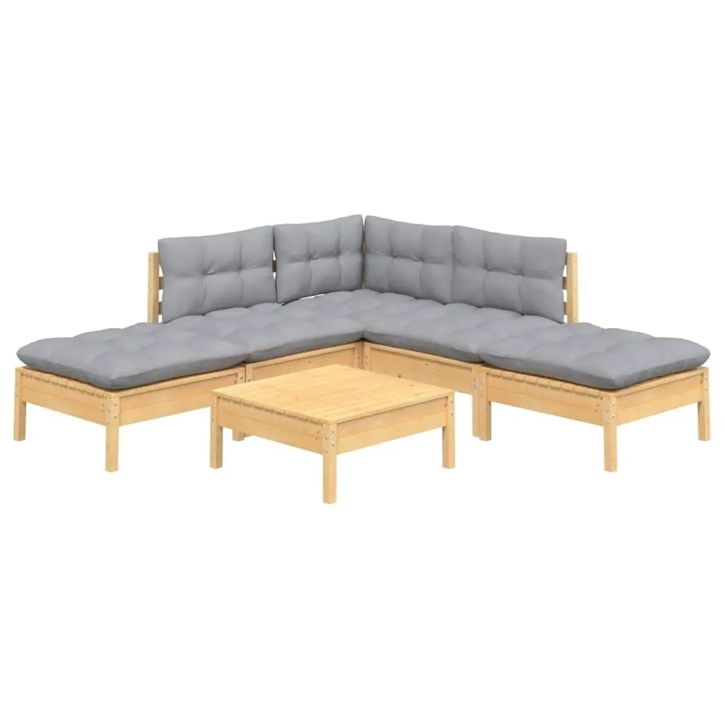 6 Piece Garden Lounge Set with Grey Cushions Pinewood 3096315