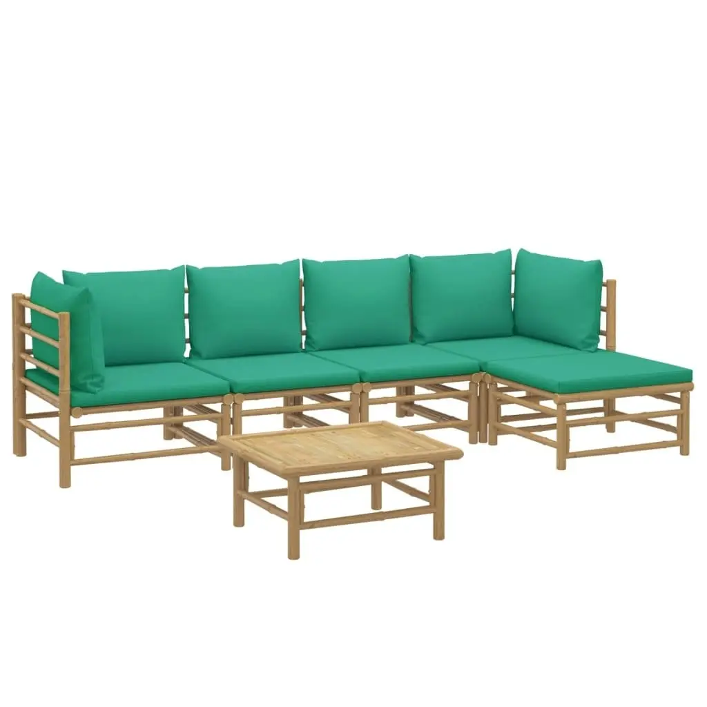 6 Piece Garden Lounge Set with Green Cushions  Bamboo 3155148