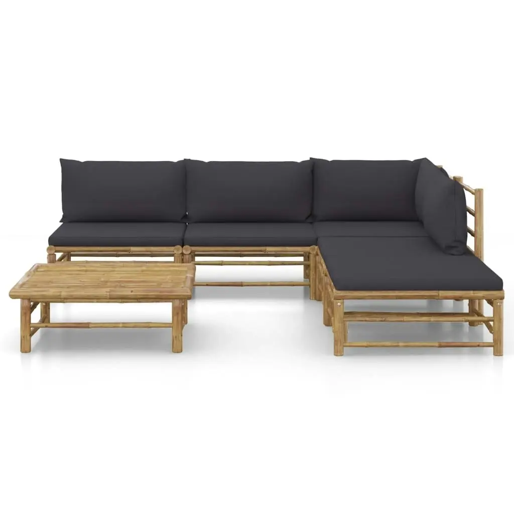 6 Piece Garden Lounge Set with Dark Grey Cushions Bamboo 3058236