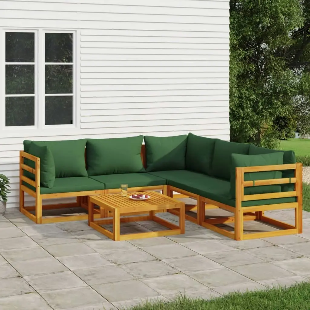 6 Piece Garden Lounge Set with Green Cushions Solid Wood 3155319