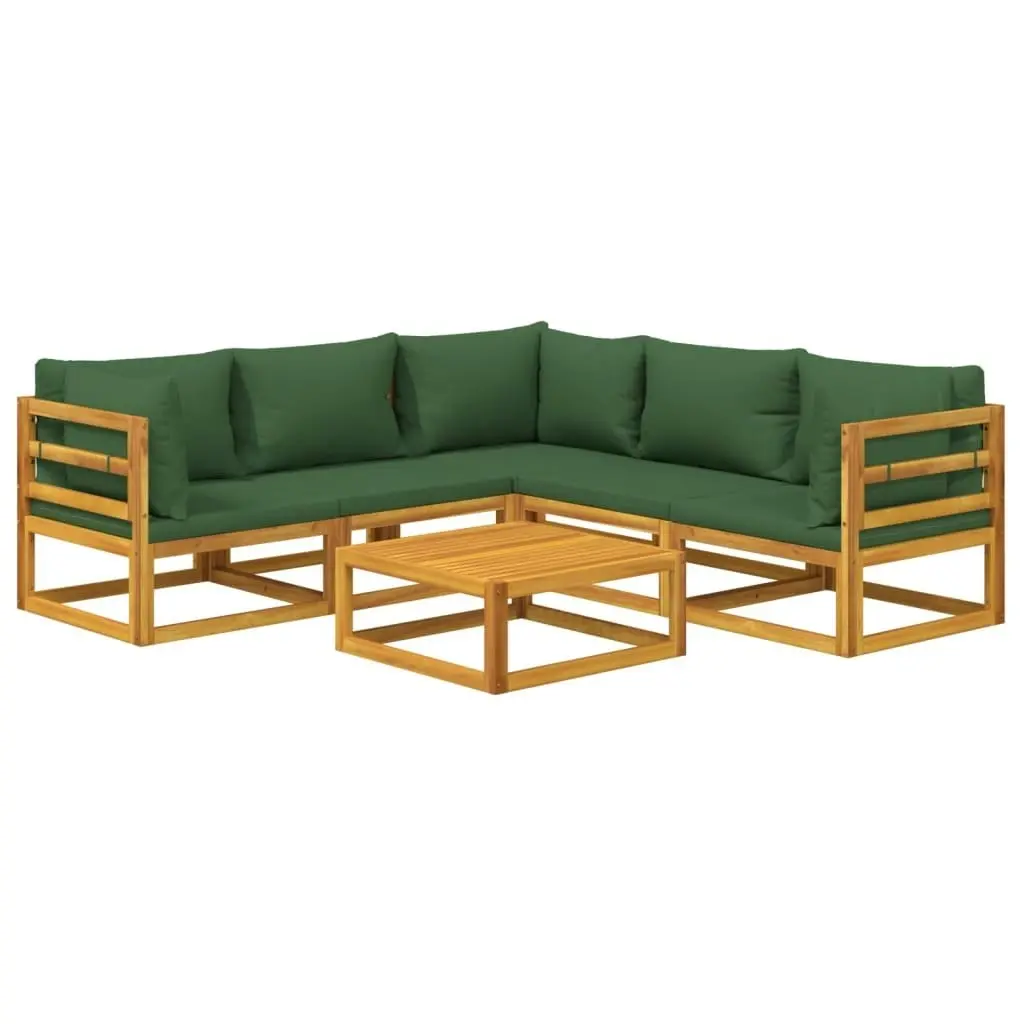 6 Piece Garden Lounge Set with Green Cushions Solid Wood 3155319