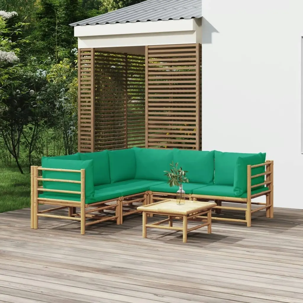 6 Piece Garden Lounge Set with Green Cushions  Bamboo 3155156