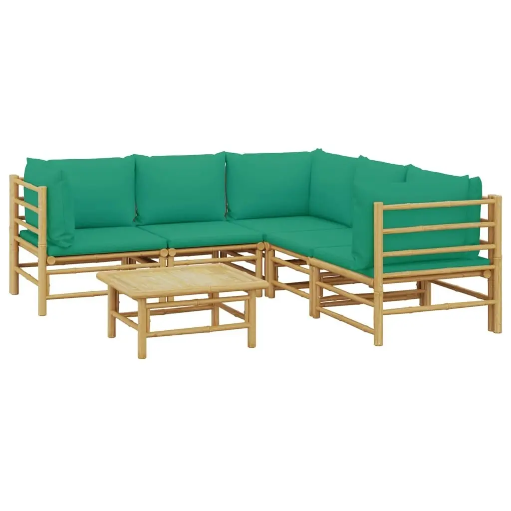 6 Piece Garden Lounge Set with Green Cushions  Bamboo 3155156