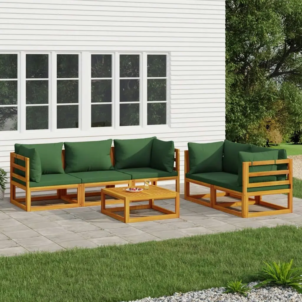 6 Piece Garden Lounge Set with Green Cushions Solid Wood 3155317