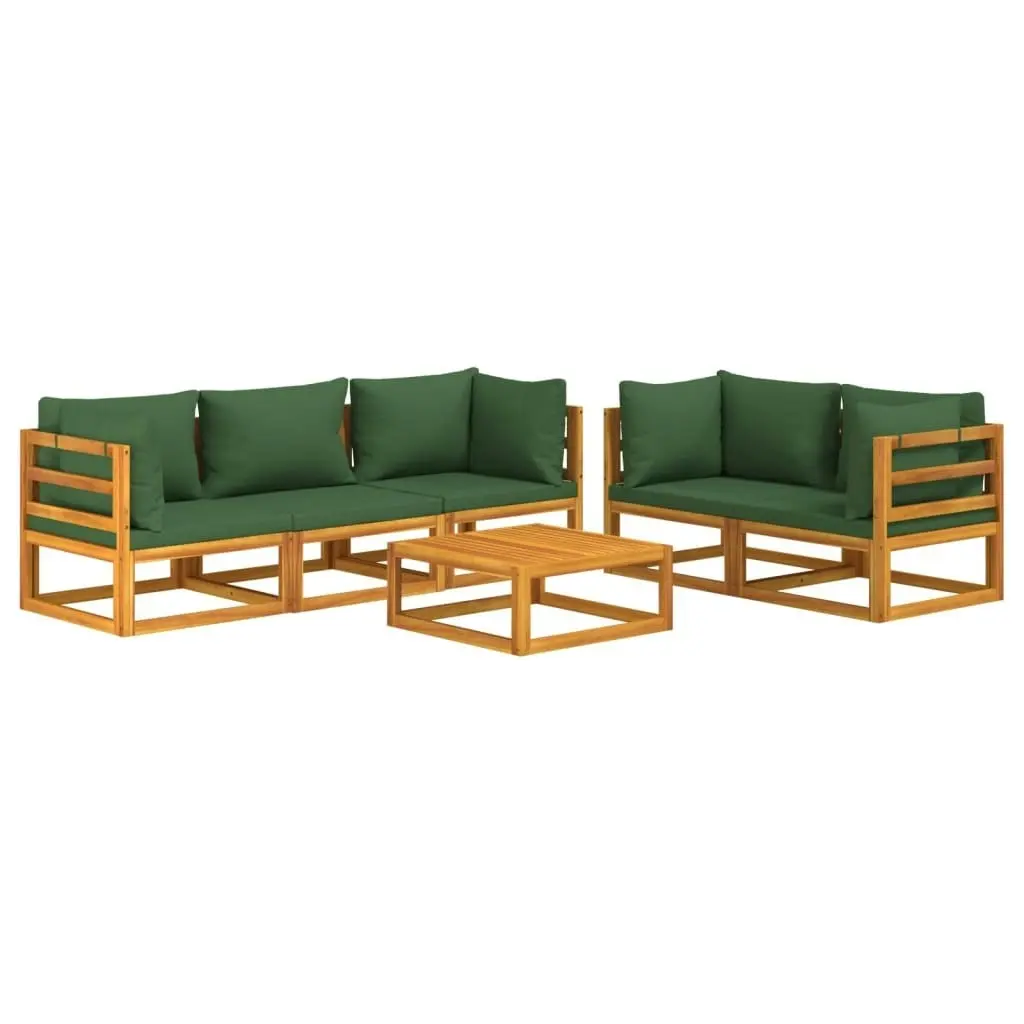 6 Piece Garden Lounge Set with Green Cushions Solid Wood 3155317