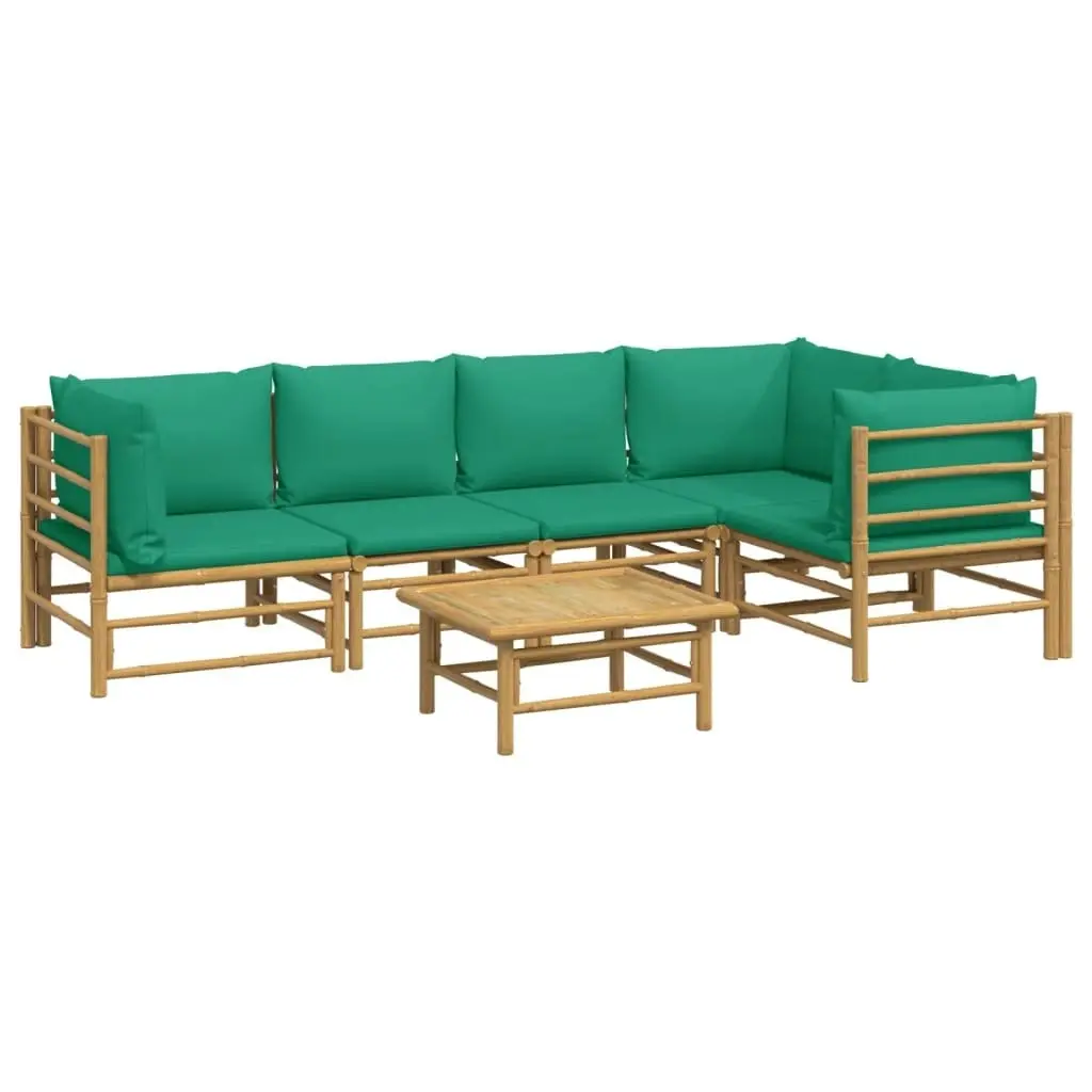 6 Piece Garden Lounge Set with Green Cushions  Bamboo 3155169