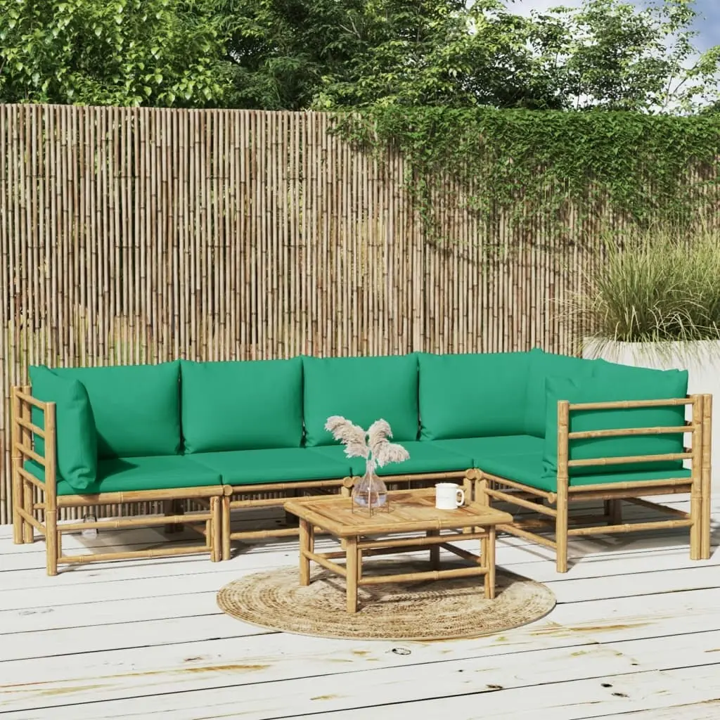 6 Piece Garden Lounge Set with Green Cushions  Bamboo 3155169