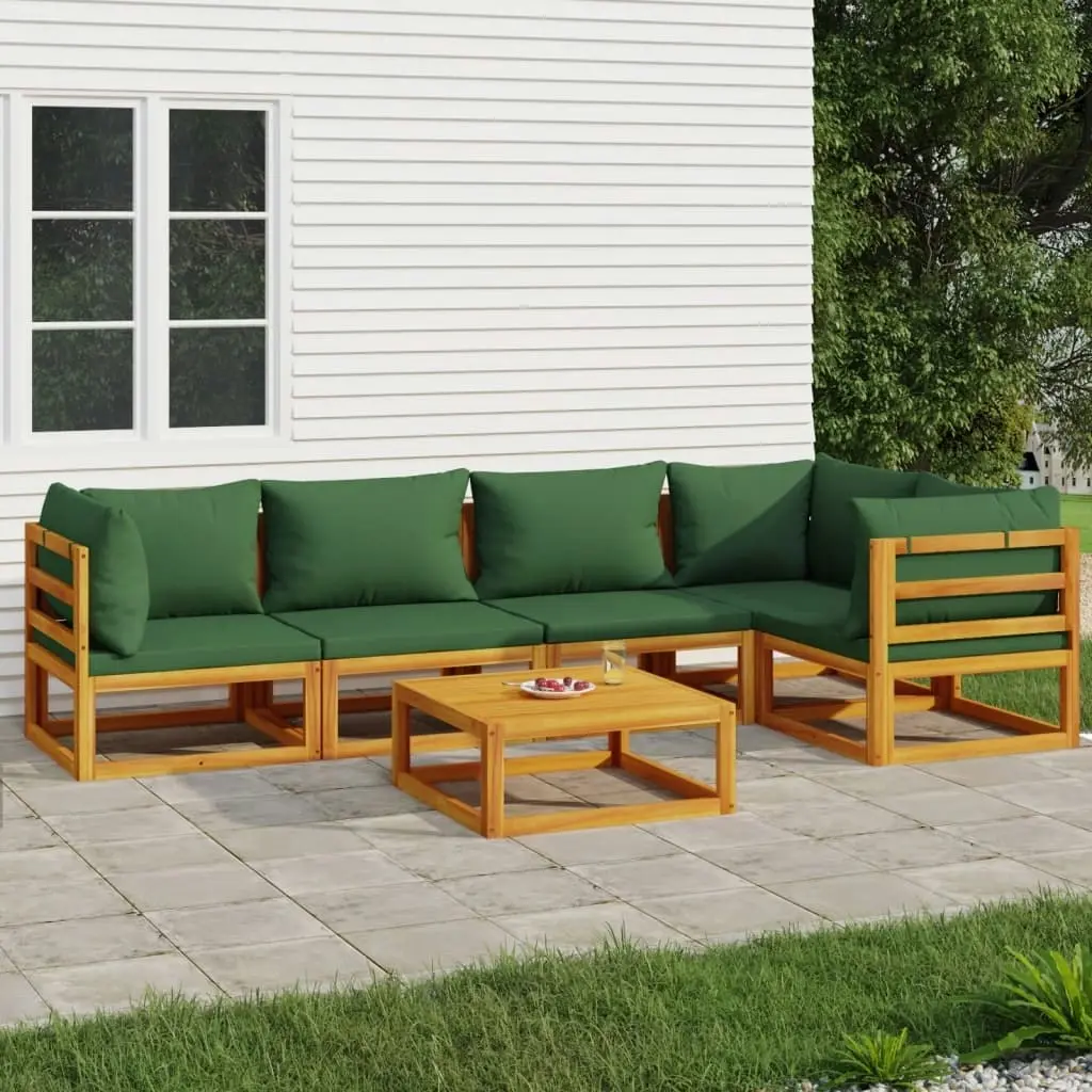 6 Piece Garden Lounge Set with Green Cushions Solid Wood 3155332