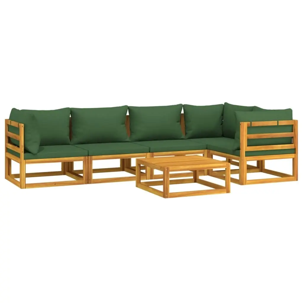 6 Piece Garden Lounge Set with Green Cushions Solid Wood 3155332