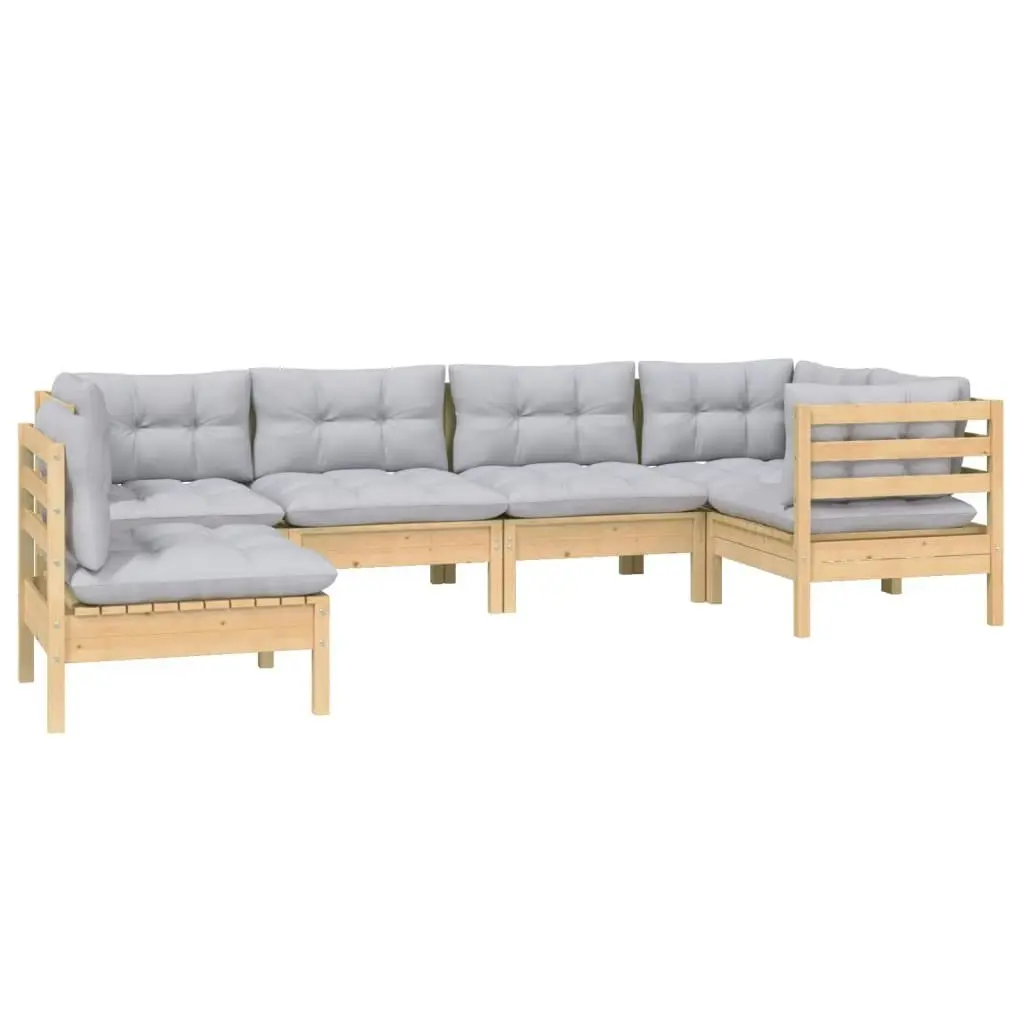 6 Piece Garden Lounge Set with Grey Cushions Pinewood 3096417