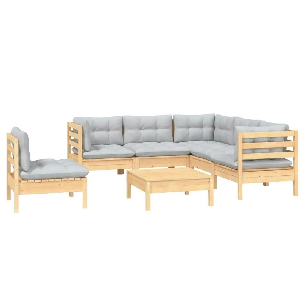 6 Piece Garden Lounge Set with Grey Cushions Pinewood 3096411