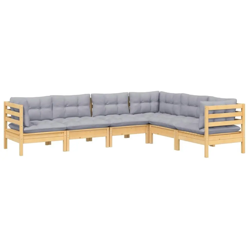 6 Piece Garden Lounge Set with Grey Cushions Solid Pinewood 3096682