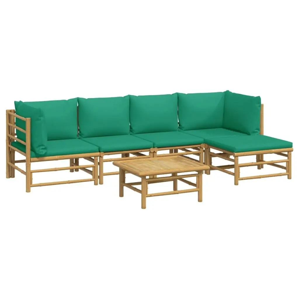 6 Piece Garden Lounge Set with Green Cushions  Bamboo 3155168