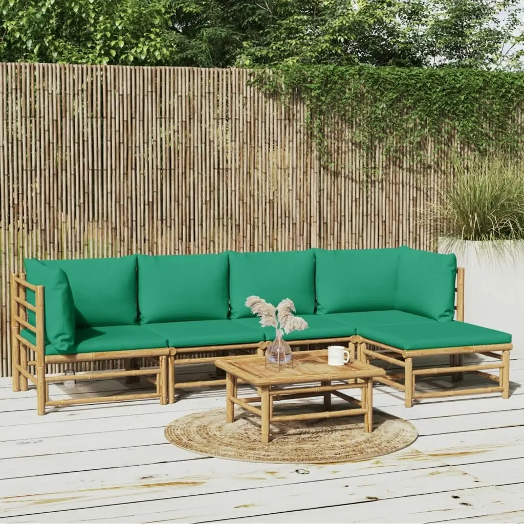 6 Piece Garden Lounge Set with Green Cushions  Bamboo 3155168