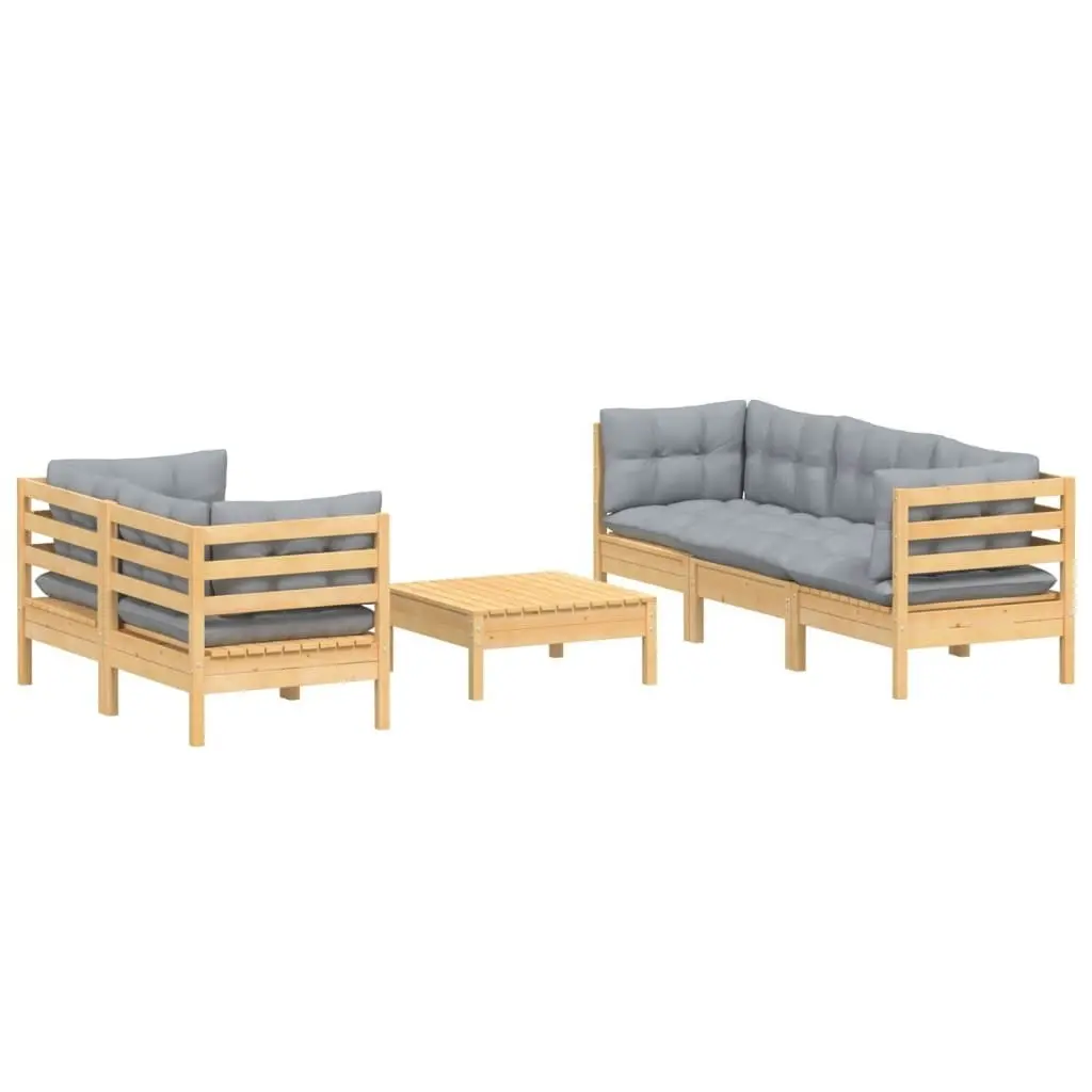 6 Piece Garden Lounge Set with Grey Cushions Pinewood 3096111