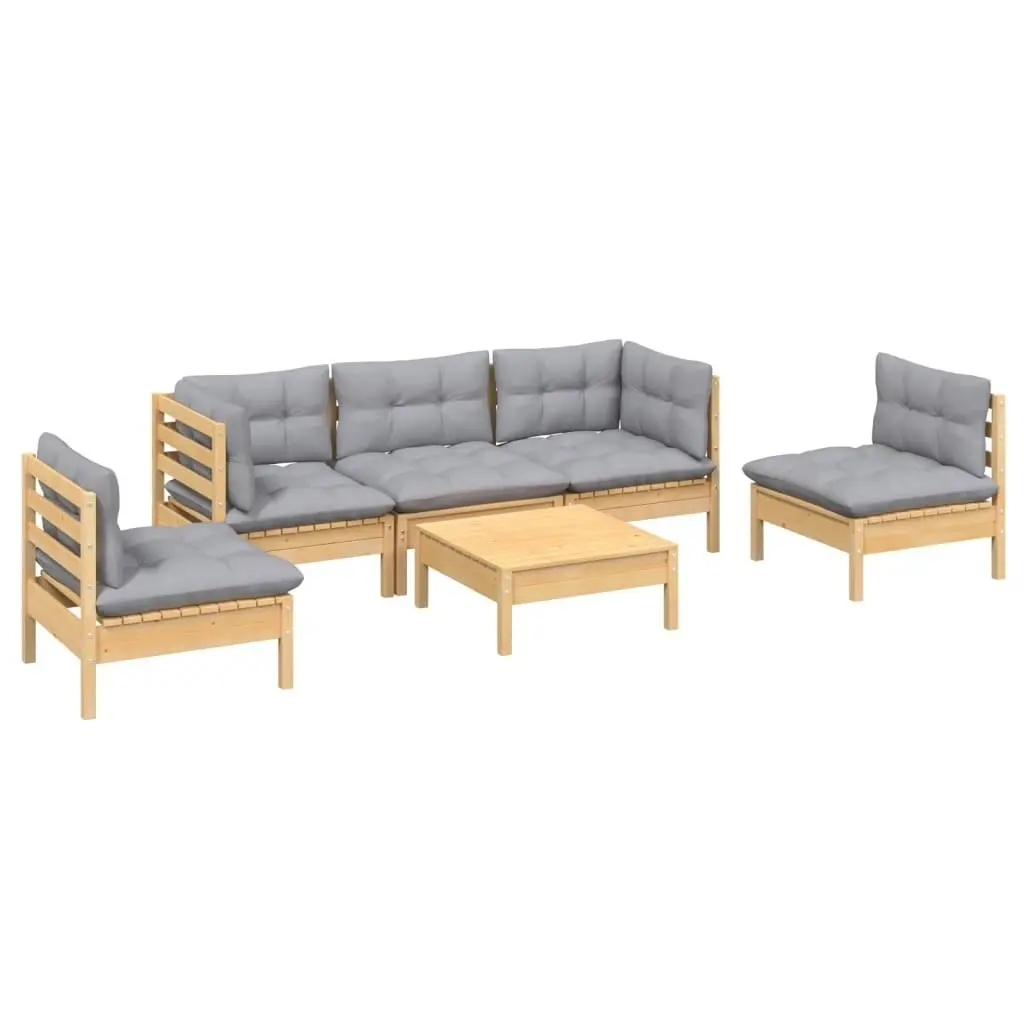 6 Piece Garden Lounge Set with Grey Cushions Solid Pinewood 3096189