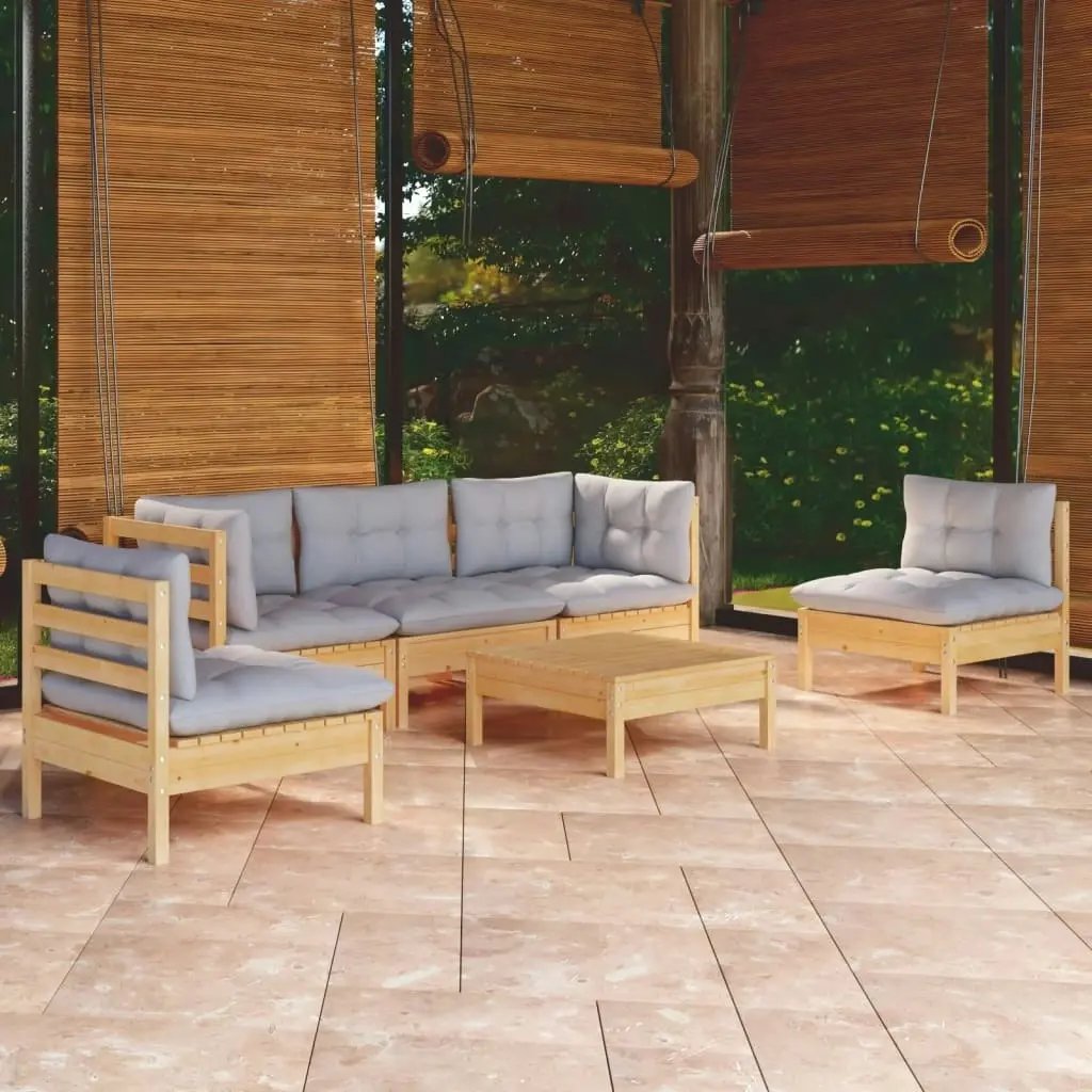 6 Piece Garden Lounge Set with Grey Cushions Solid Pinewood 3096189