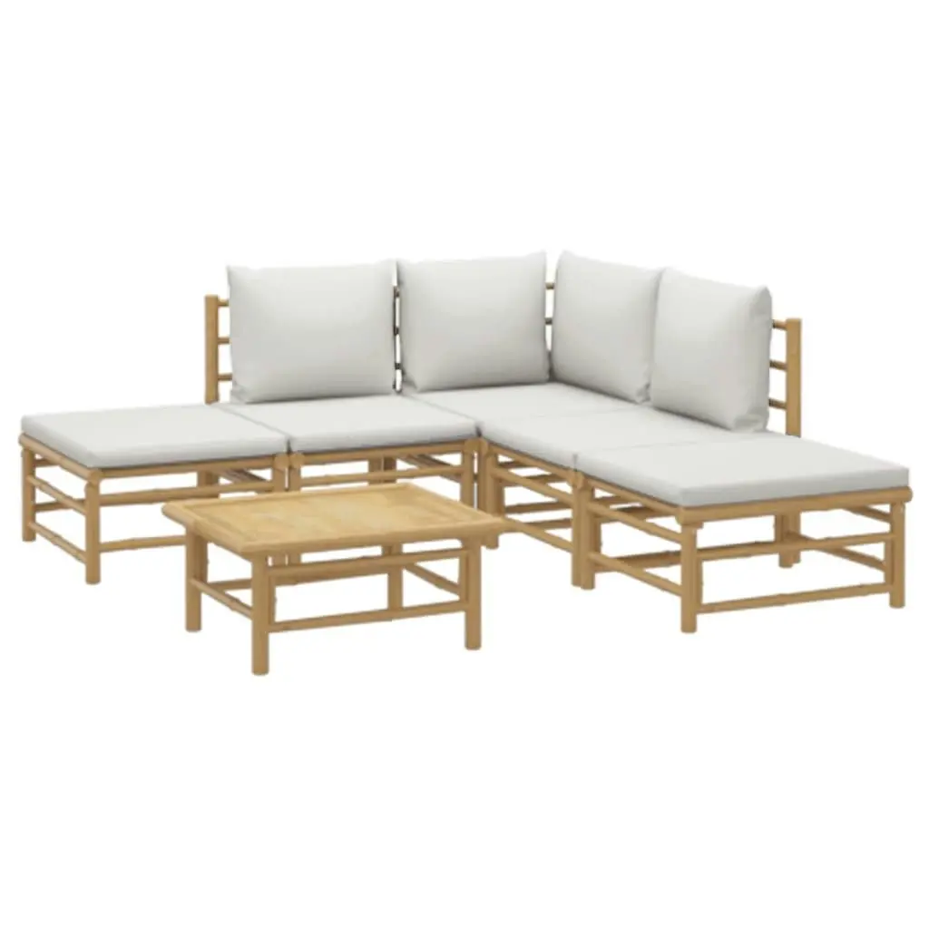 6 Piece Garden Lounge Set with Light Grey Cushions Bamboo 3155079