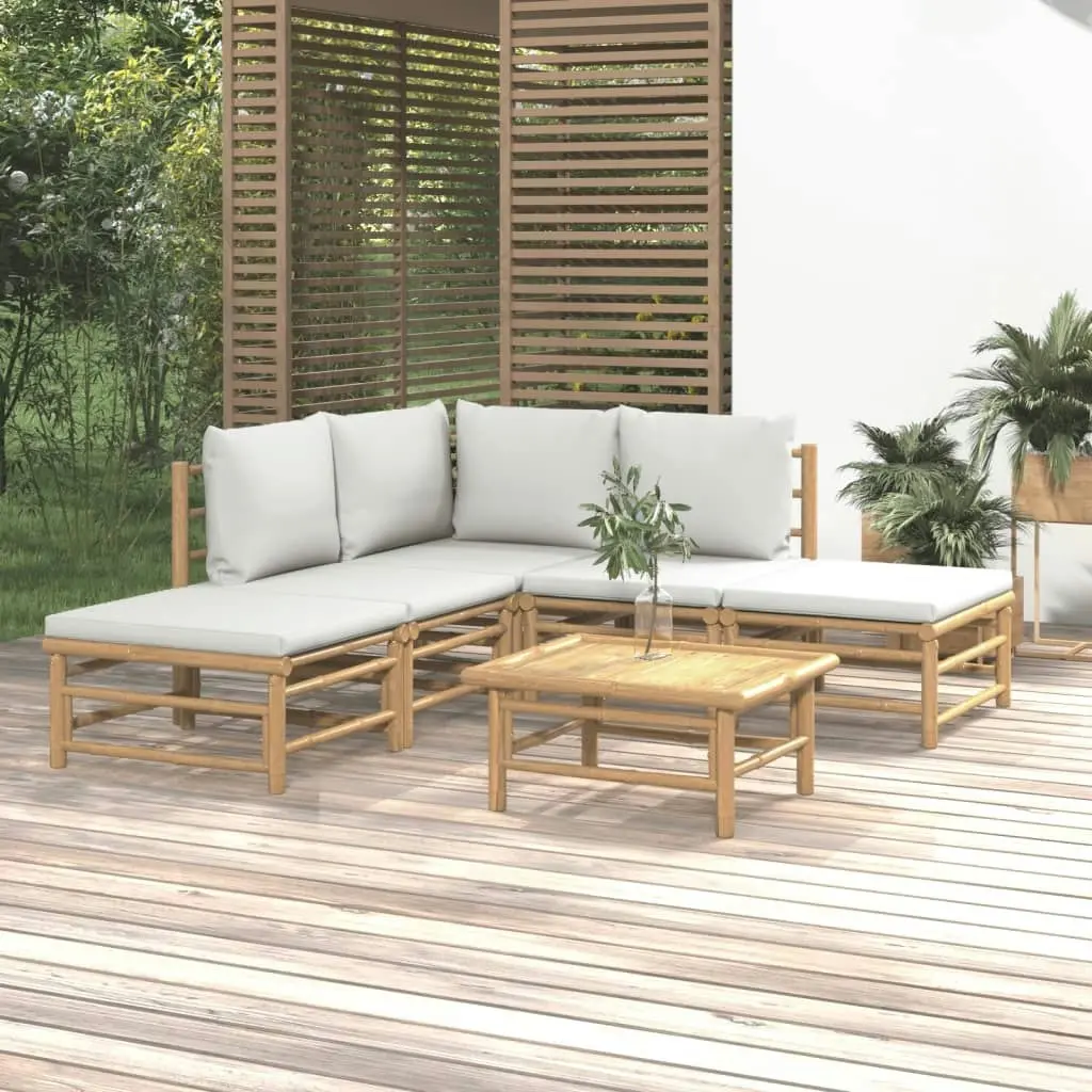 6 Piece Garden Lounge Set with Light Grey Cushions Bamboo 3155079