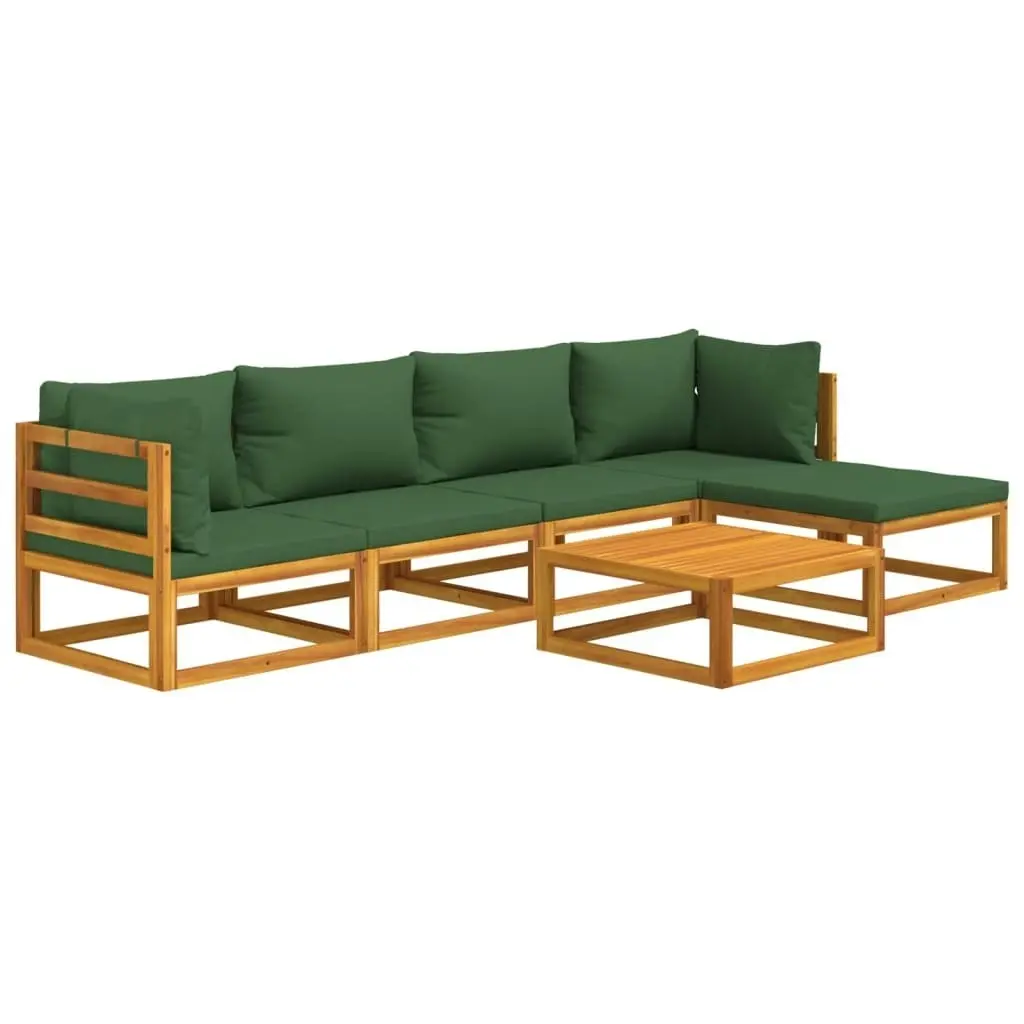 6 Piece Garden Lounge Set with Green Cushions Solid Wood 3155312