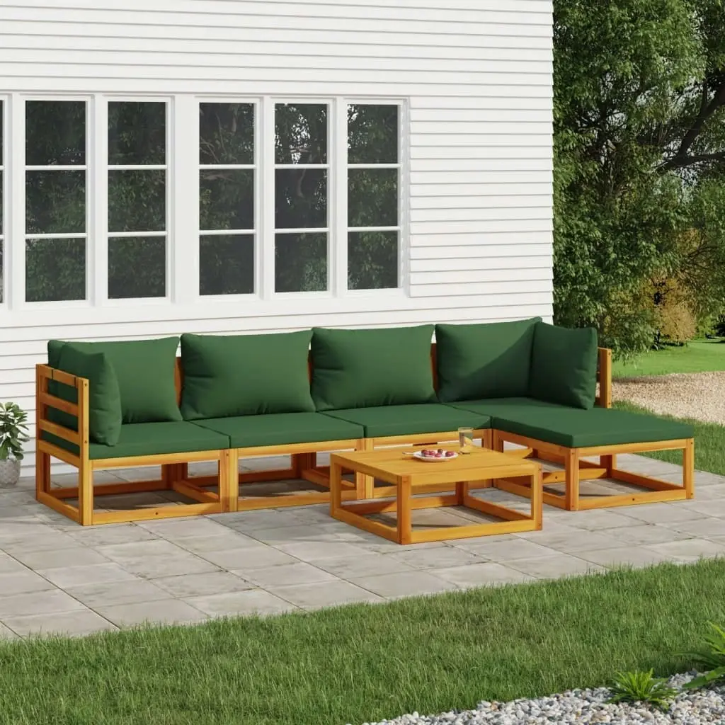 6 Piece Garden Lounge Set with Green Cushions Solid Wood 3155312