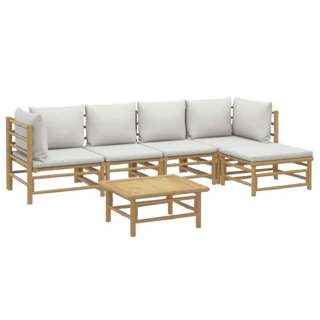 6 Piece Garden Lounge Set with Light Grey Cushions Bamboo 3155084